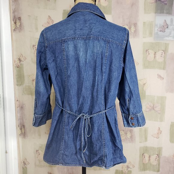 Blue denim Maternity V-neck tied back top - Picture 4 of 4